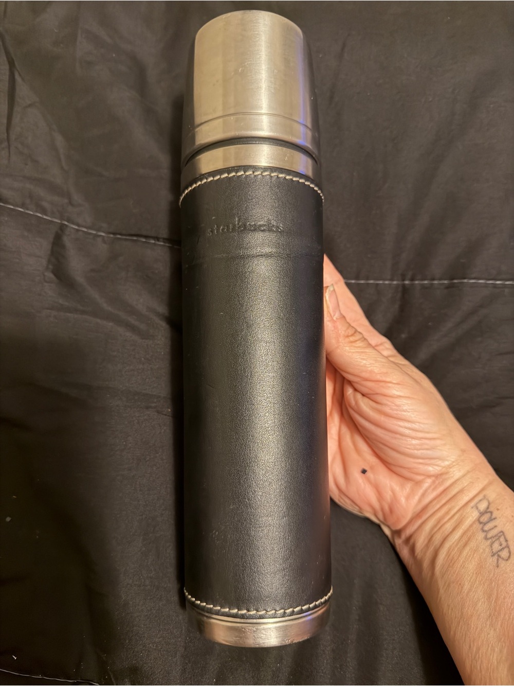 Starbucks Steel Black Leather-Wrapped Thermos